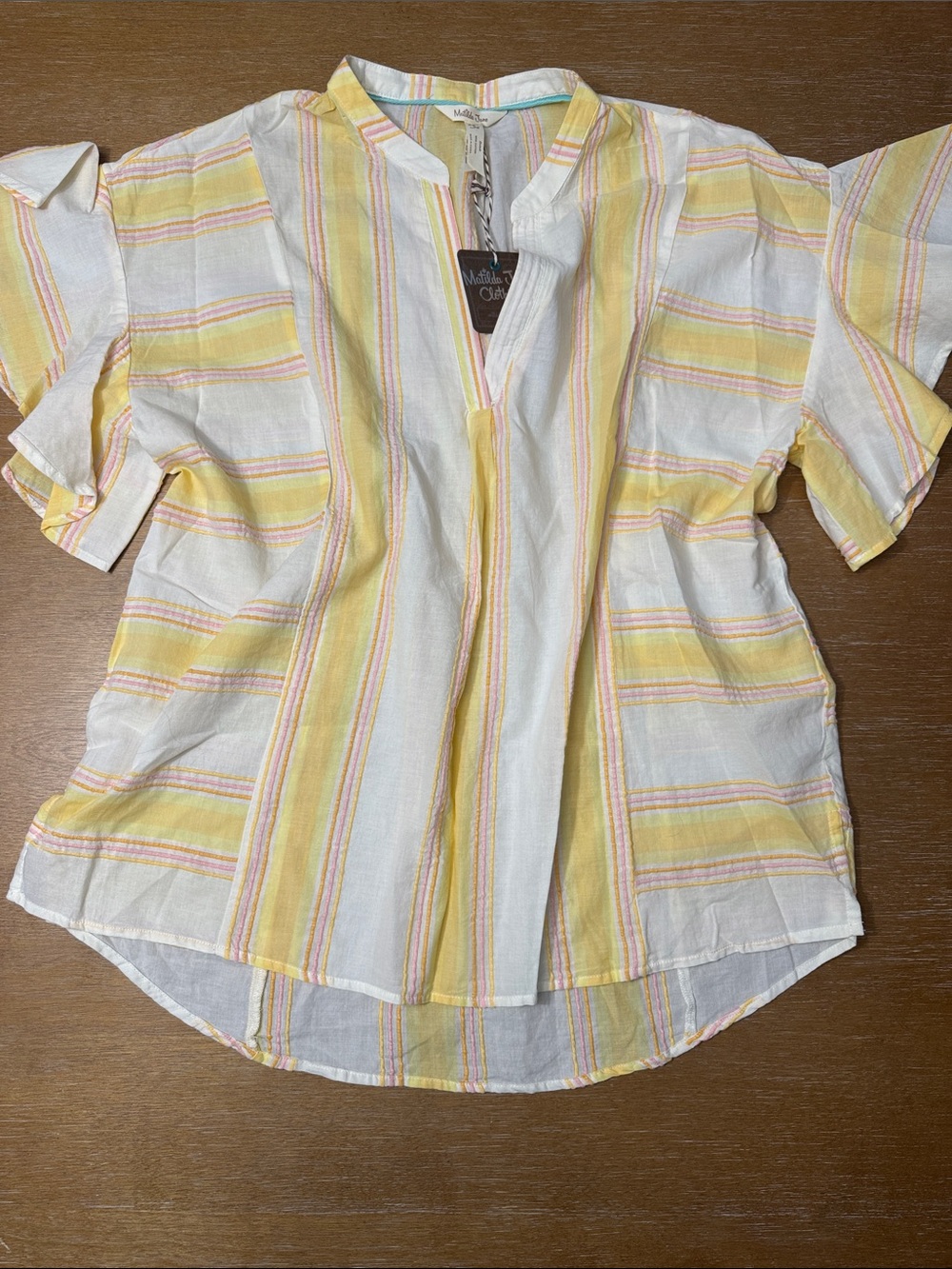 Matilda Jane Yellow, White & Pink Striped Vcut Top